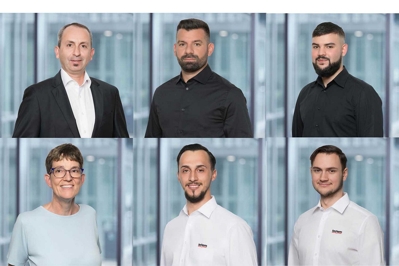 Collage d'images de collaborateurs individuels du service interne des ventes sur un fond de bureau flou.