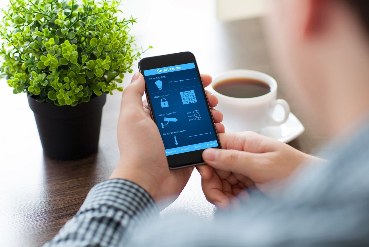 alt-Text: Person überprüft Smart Home Daten an Handy