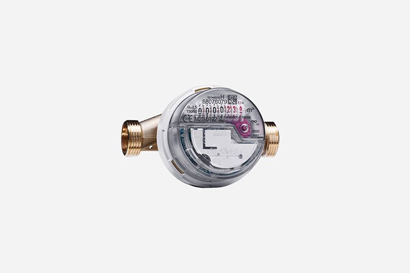 Illustration d'un compteur d'eau à capsule de mesure sur fond gris.