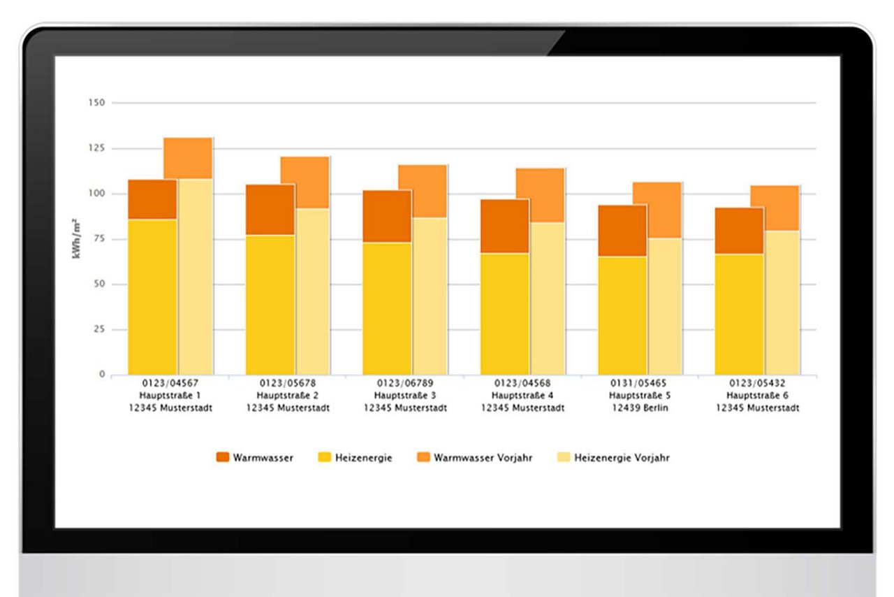 Balkendiagramm zur Verbrauchsübersicht im Techem Monitoring.